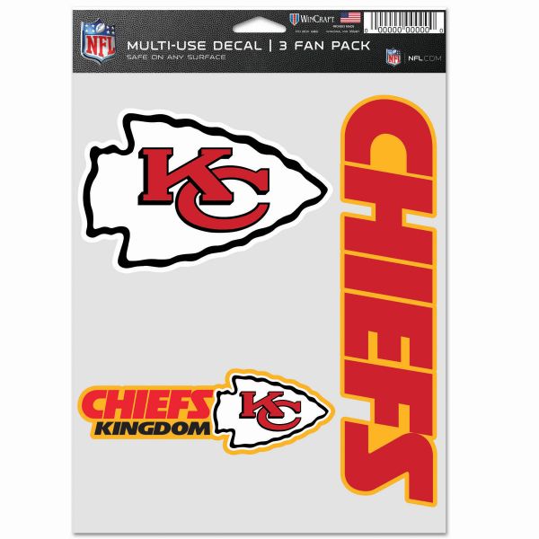 NFL Aufkleber Multi 3er Set 20x15cm - Kansas City Chiefs