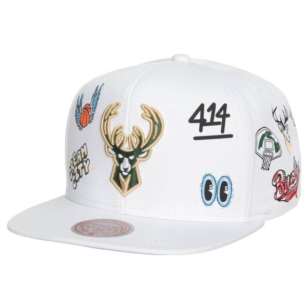 Mitchell & Ness Snapback Cap - HAND DRAWN Milwaukee Bucks