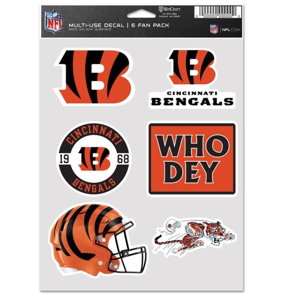 NFL Lot de 6 Autocollants 19x14cm Cincinnati Bengals