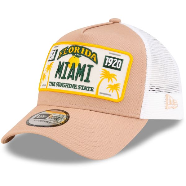 New Era Adjustable A-Frame Trucker Cap - FLORIDA MIAMI beige