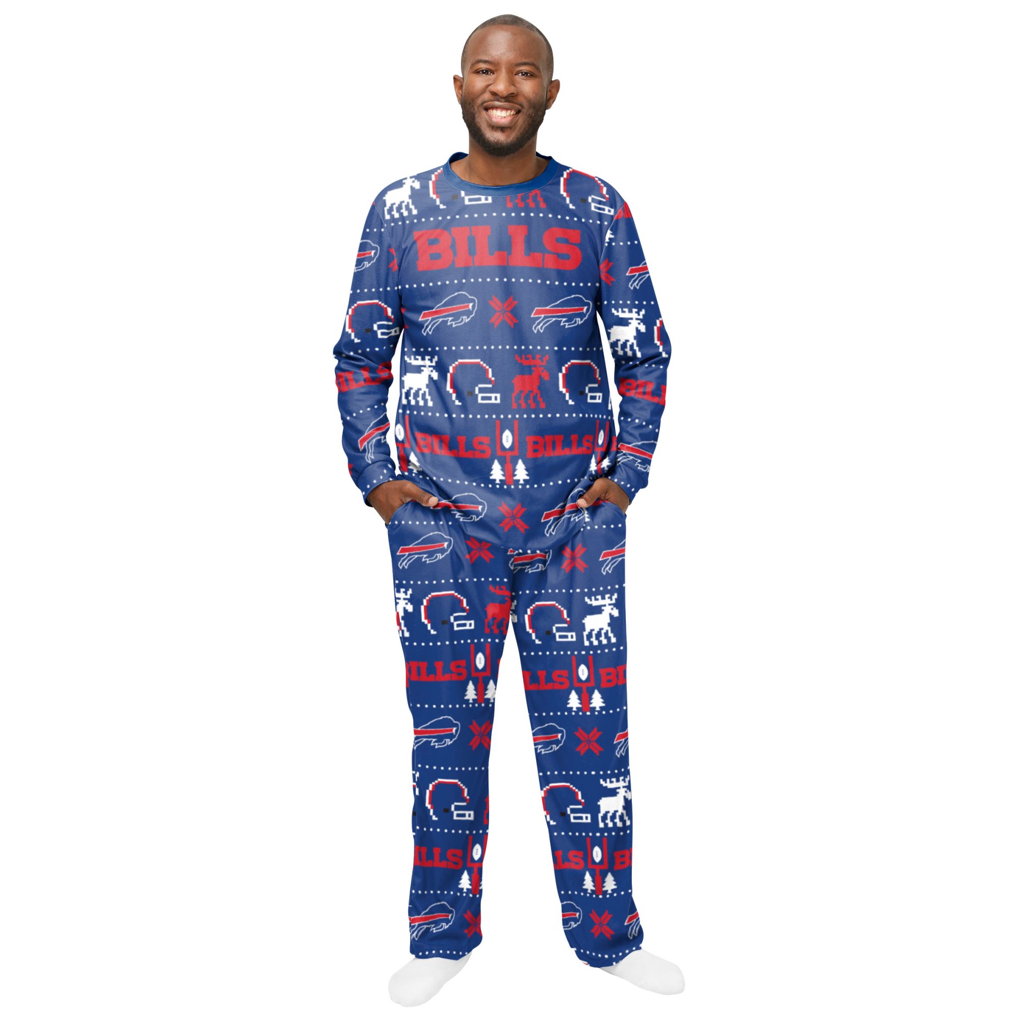 Men's Buffalo Bills Ugly Sweater Crewneck Pajama Set