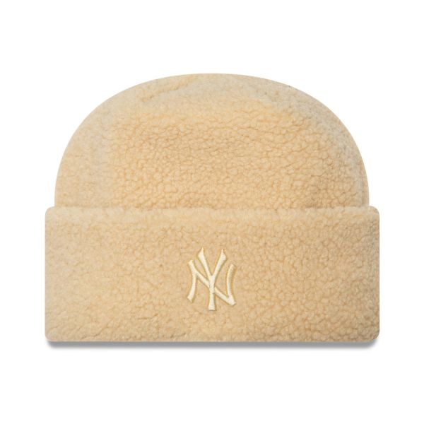 New Era Damen Winter Mütze - BORG SHERPA NY Yankees beige