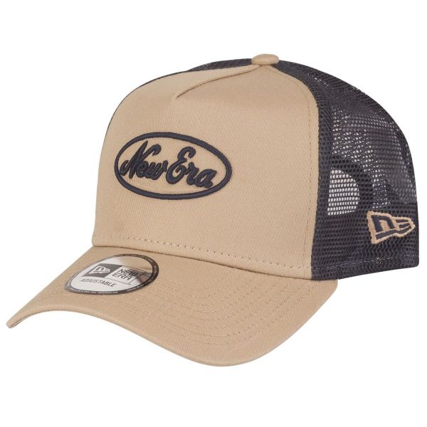 New Era Adjustable Trucker Cap - OVAL Brand Script beige