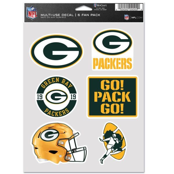 NFL Aufkleber Multi-Use 6er Set 19x14cm Green Bay Packers