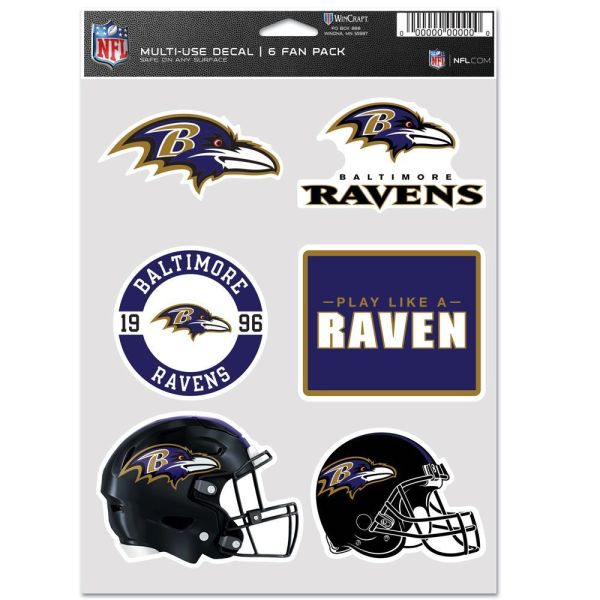 NFL Aufkleber Multi-Use 6er Set 19x14cm - Baltimore Ravens