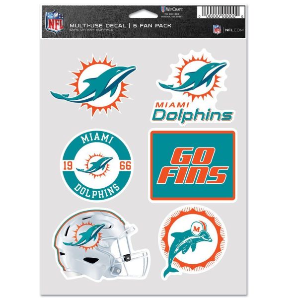 NFL Lot de 6 Autocollants 19x14cm Miami Dolphins