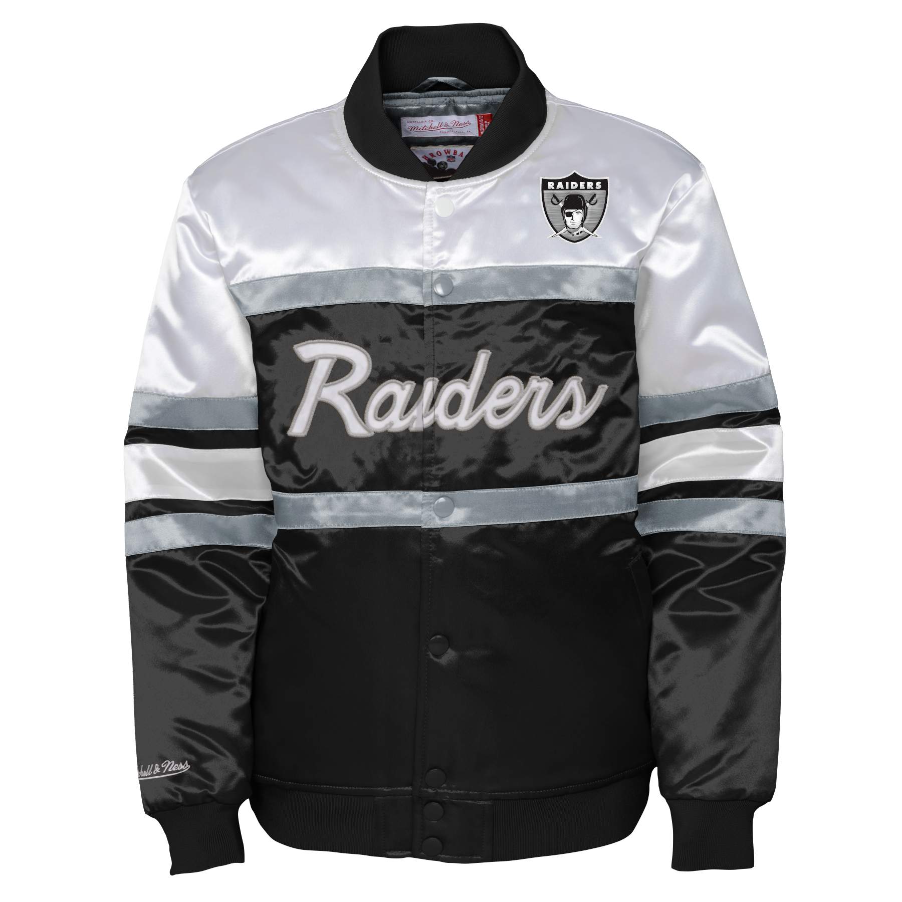 Mitchell and Ness LV Raiders M&N Special Script Heavyweight Satin Jacket  Black White