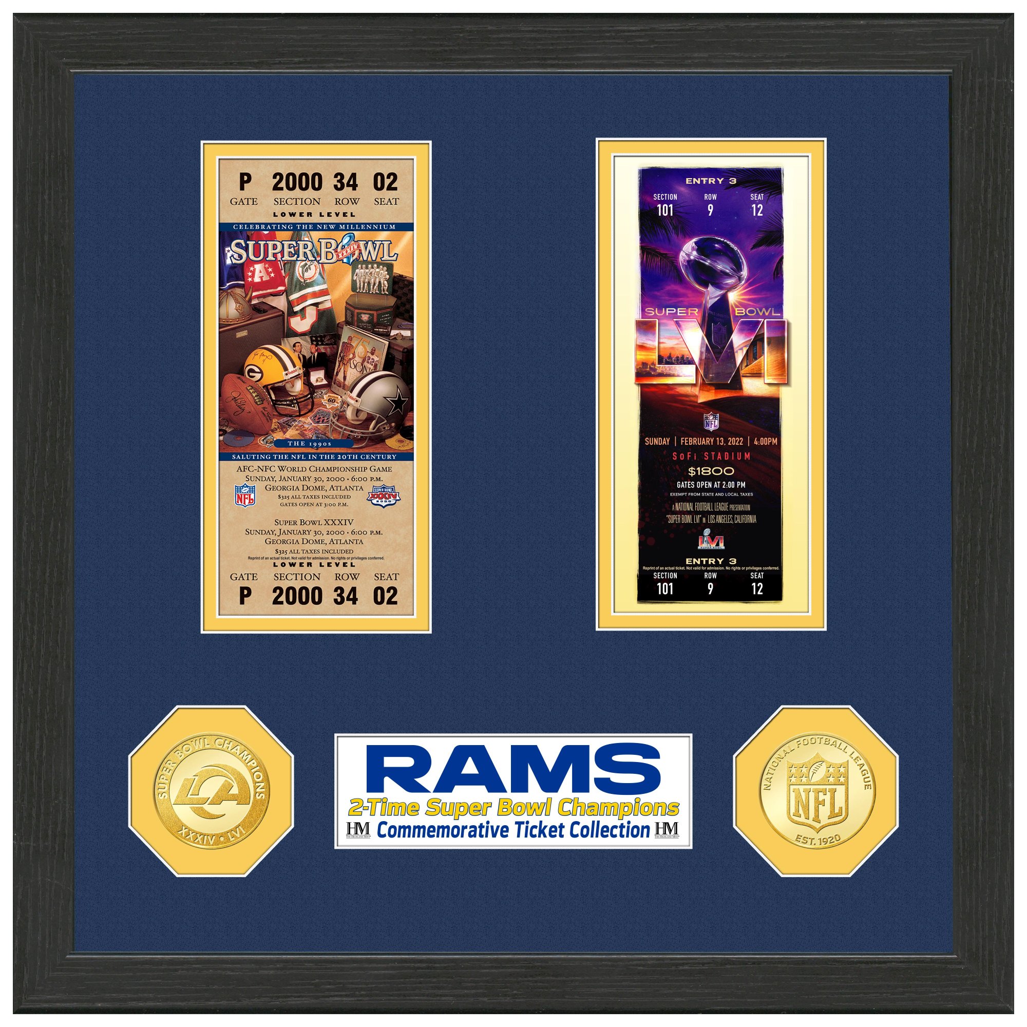 Packers Super Bowl Ticket and Bronze Coin Frame